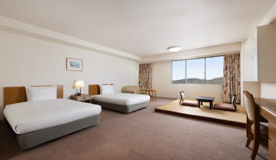 Classic Room, Japanese-Western style, 2 single beds and 2 futon beds, Mountain view